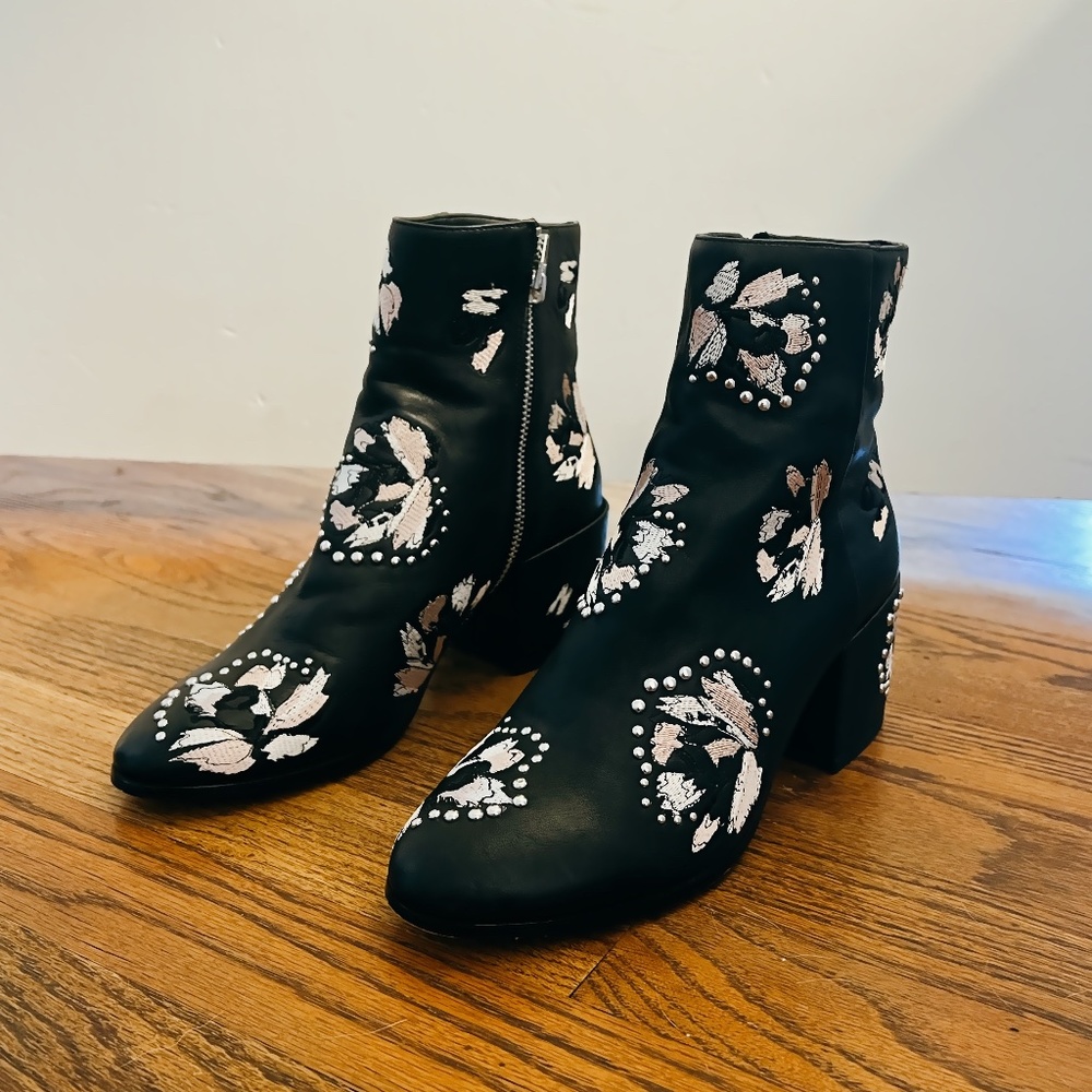 Dolce Vita Studded Embroidered Leather Bootie